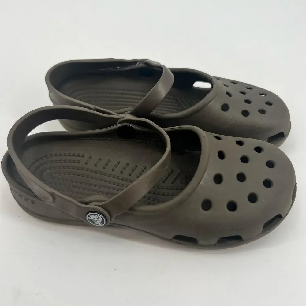 Crocs women brown Mary Jane Shayna style round toe sling back slip ons size 6